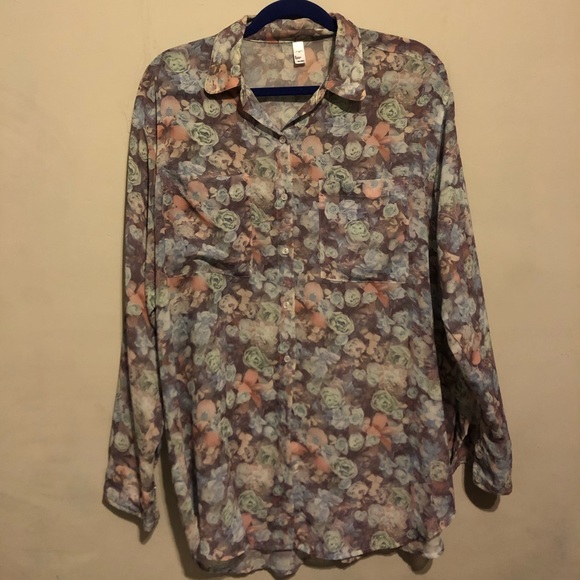 American Apparel Tops - AA Floral Sheer Button Up